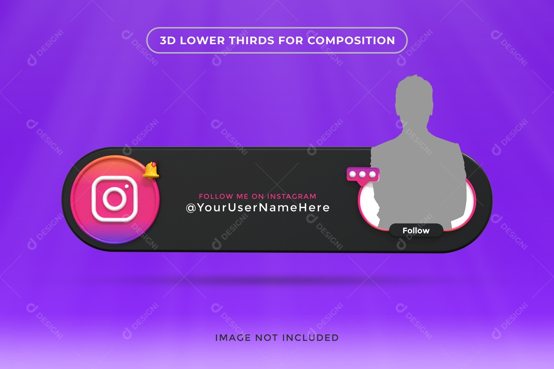 Placa De Perfil Segue Com Foto Instagram Fundo Roxo Elemento 3D PSD