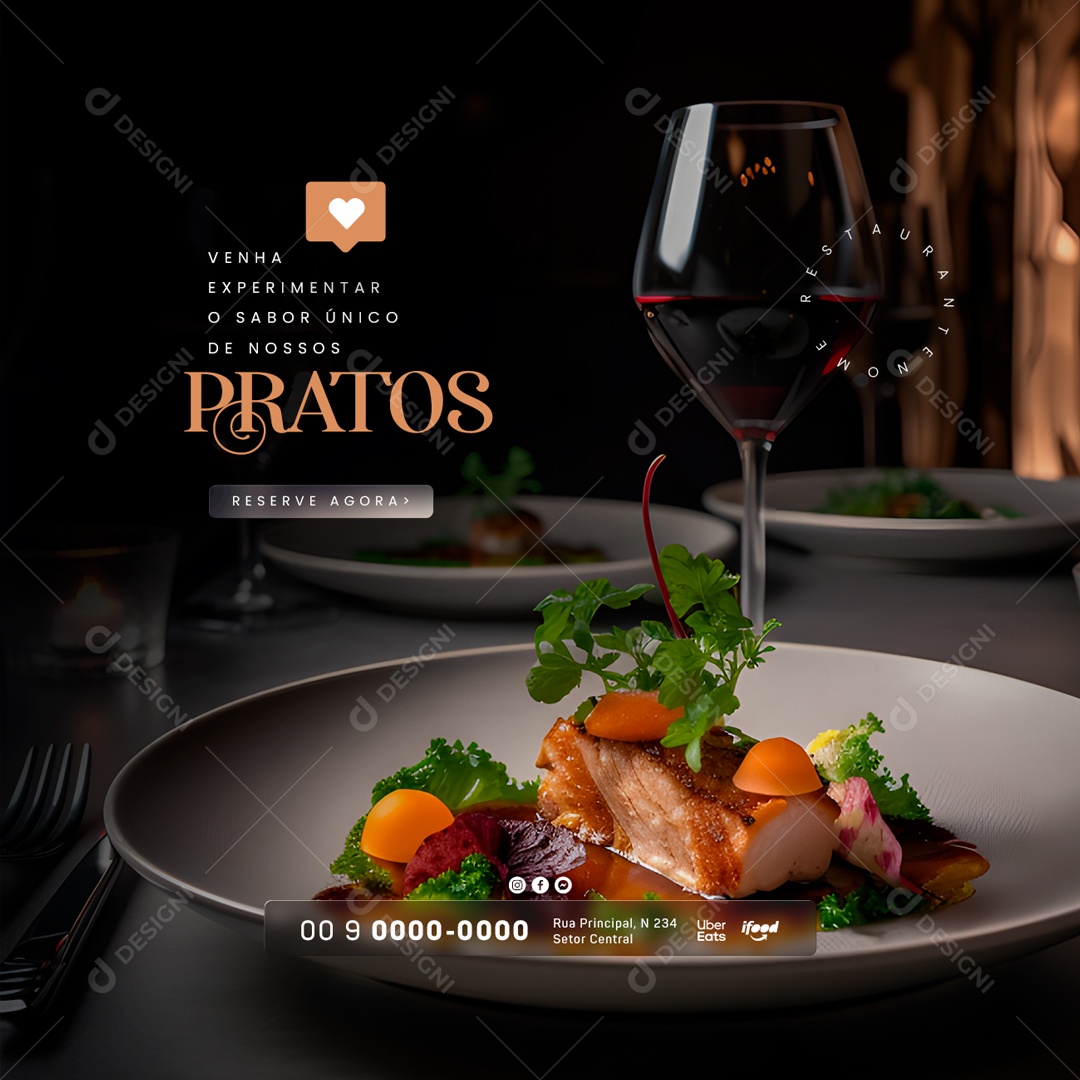 Venha Experimentar O Sabor Único De Nossos Pratos Restaurante Social Media PSD Editável