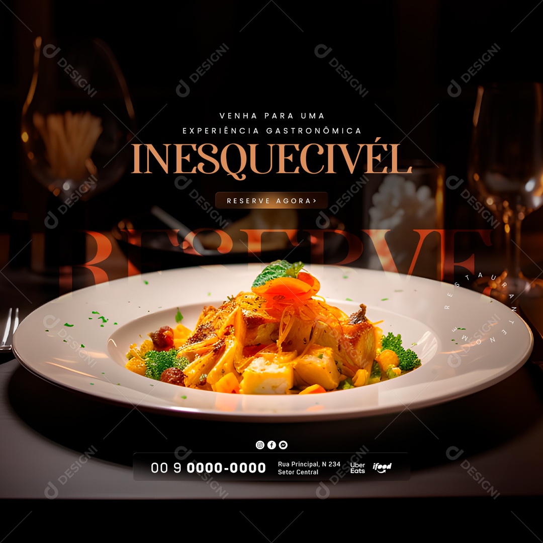 Venha Para Uma Experiência Gastronômica Inesquecivél Restaurante Social Media PSD Editável