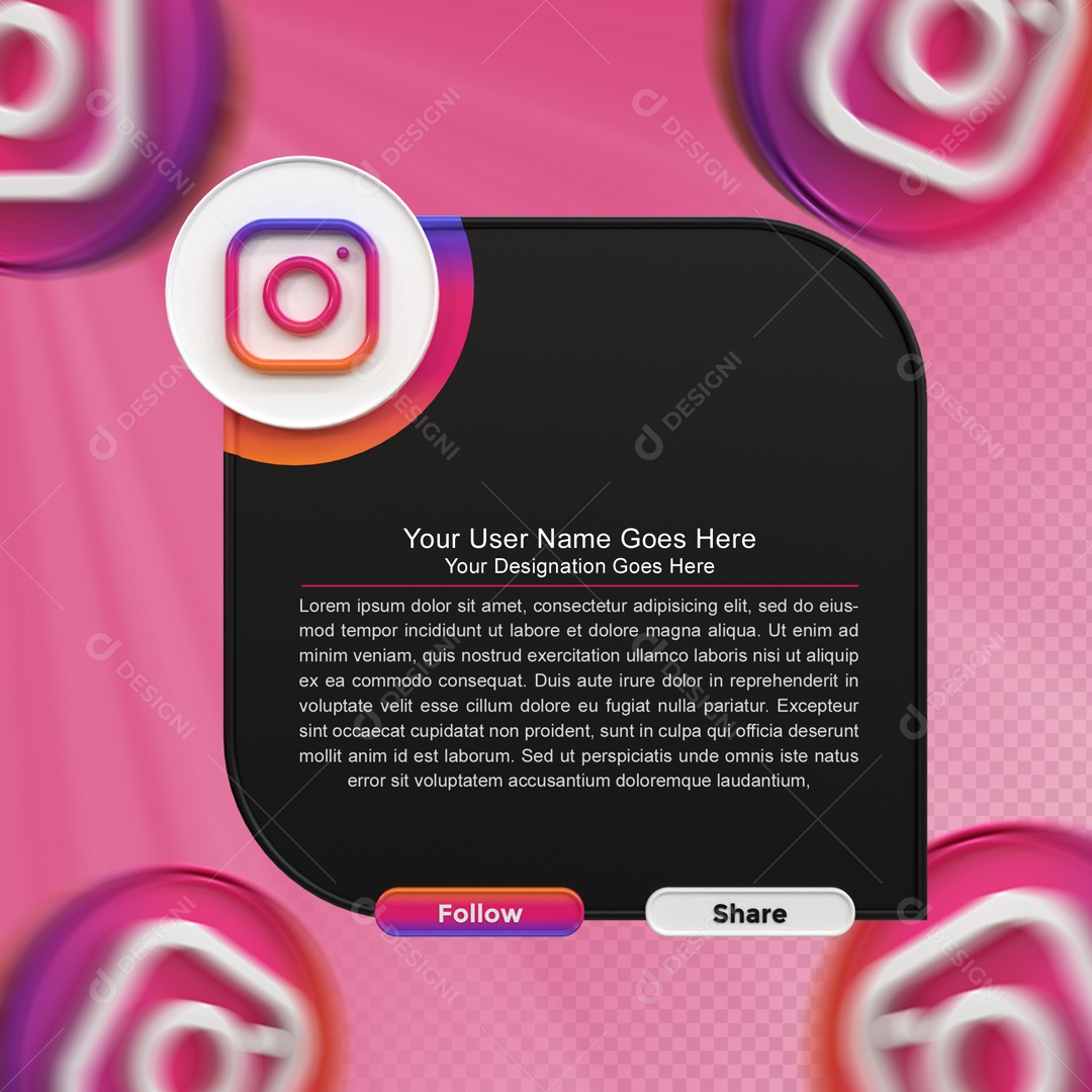 Moldura Com Texto Instagram Seguir E Compartilhar Elemento 3D PSD