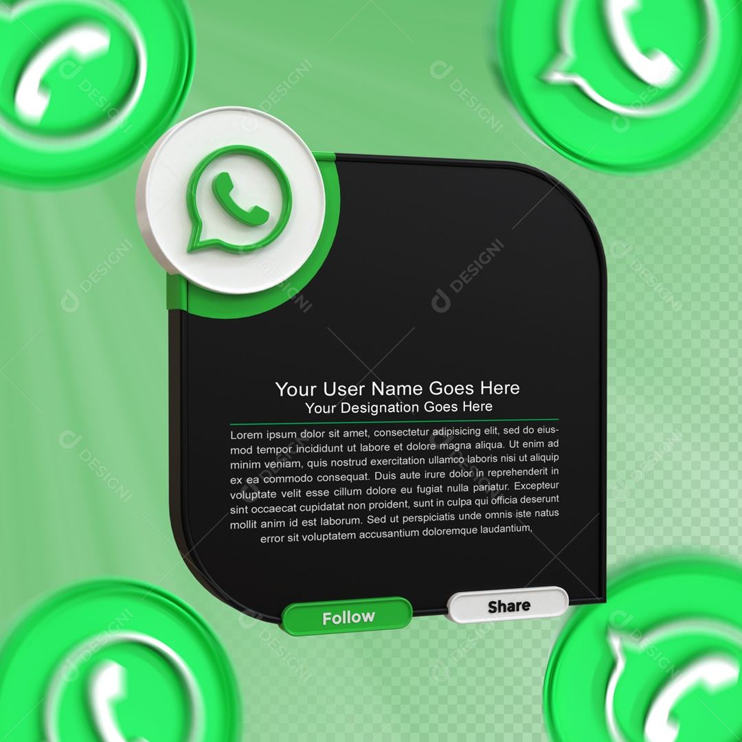 Moldura Com Texto Seguir E Compartilhar WhatsApp Elemento 3D PSD