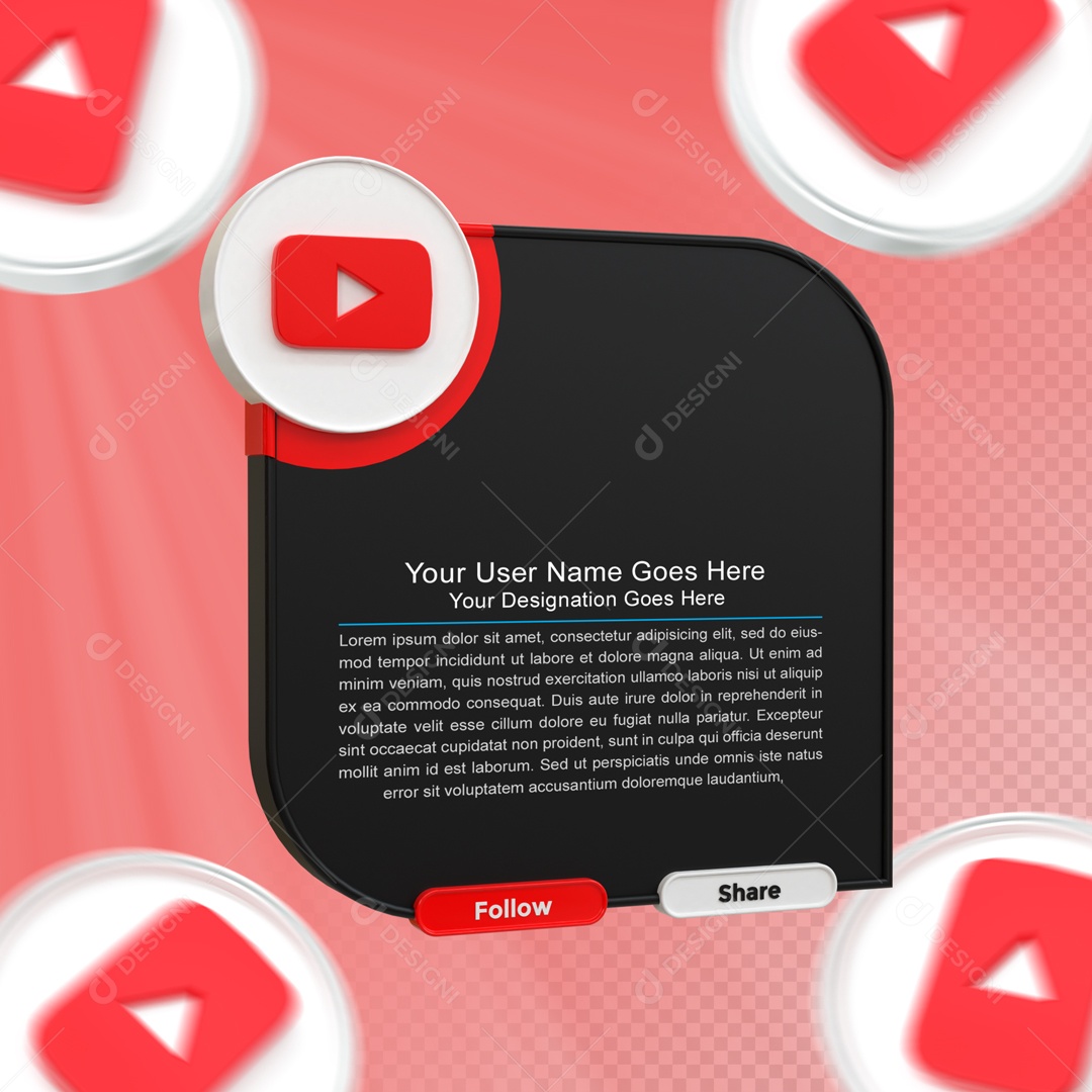 Moldura Com Texto Seguir E Compartilhar YouTube Elemento 3D PSD