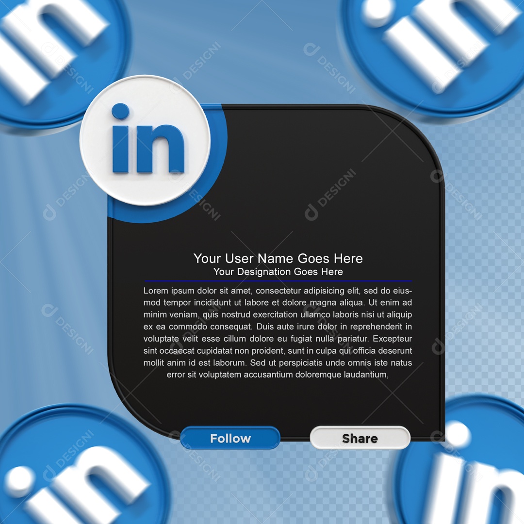 Moldura Com Texto LinkedIn Seguir E Compartilhar Elemento 3D PSD