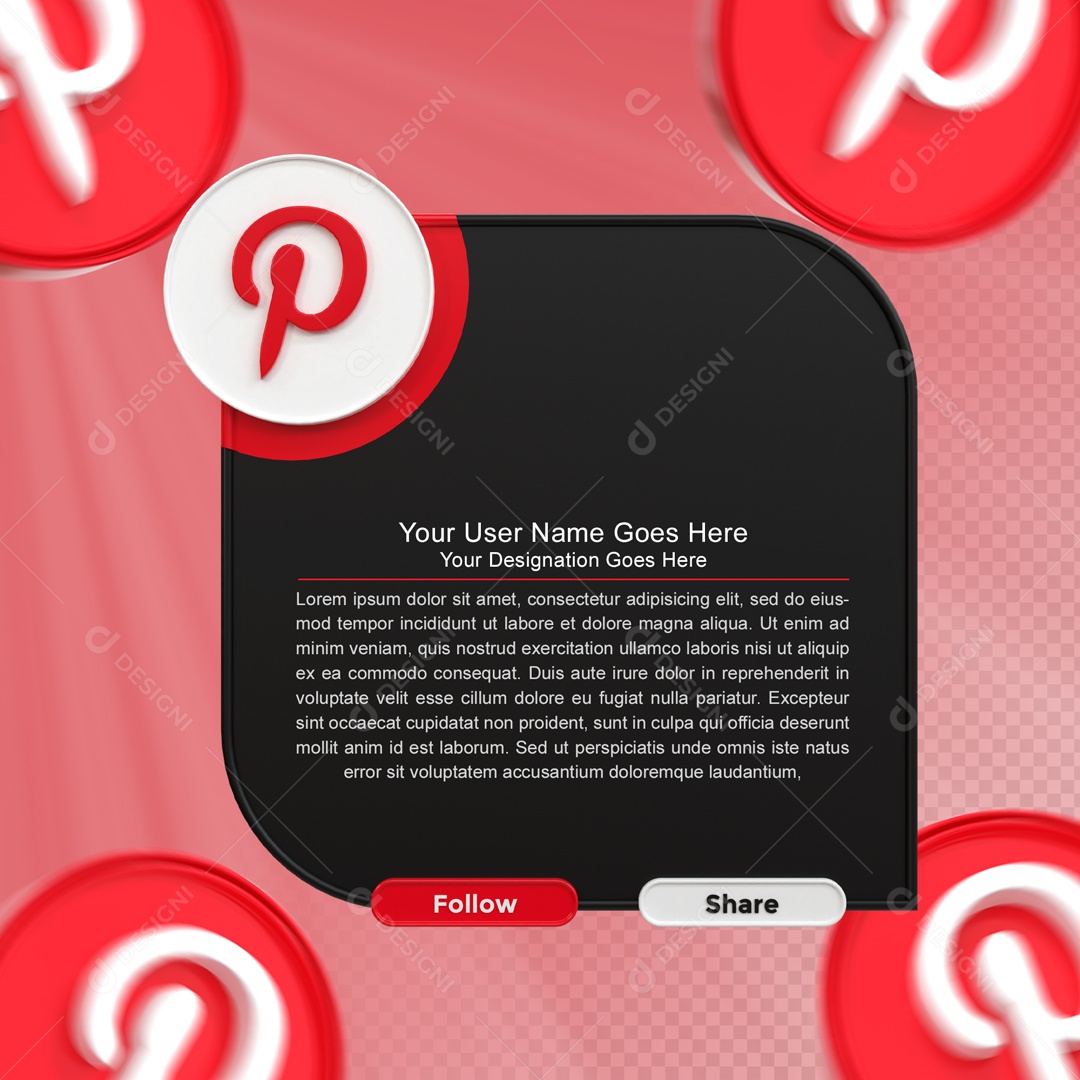 Moldura Com Texto Pinterest Seguir E Compartilhar Elemento 3D PSD