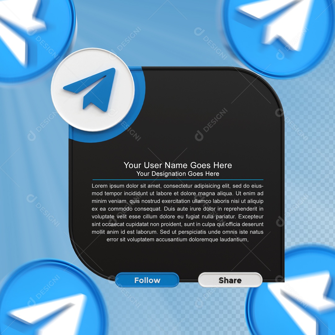 Moldura Com Texto Telegram Seguir E Compartilhar Elemento 3D PSD