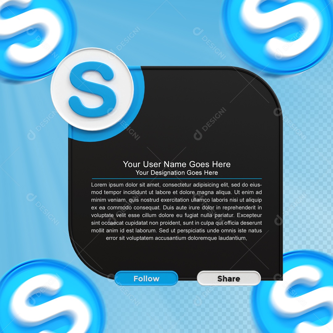 Moldura Com Texto Skype Seguir E Compartilhar Elemento 3D PSD