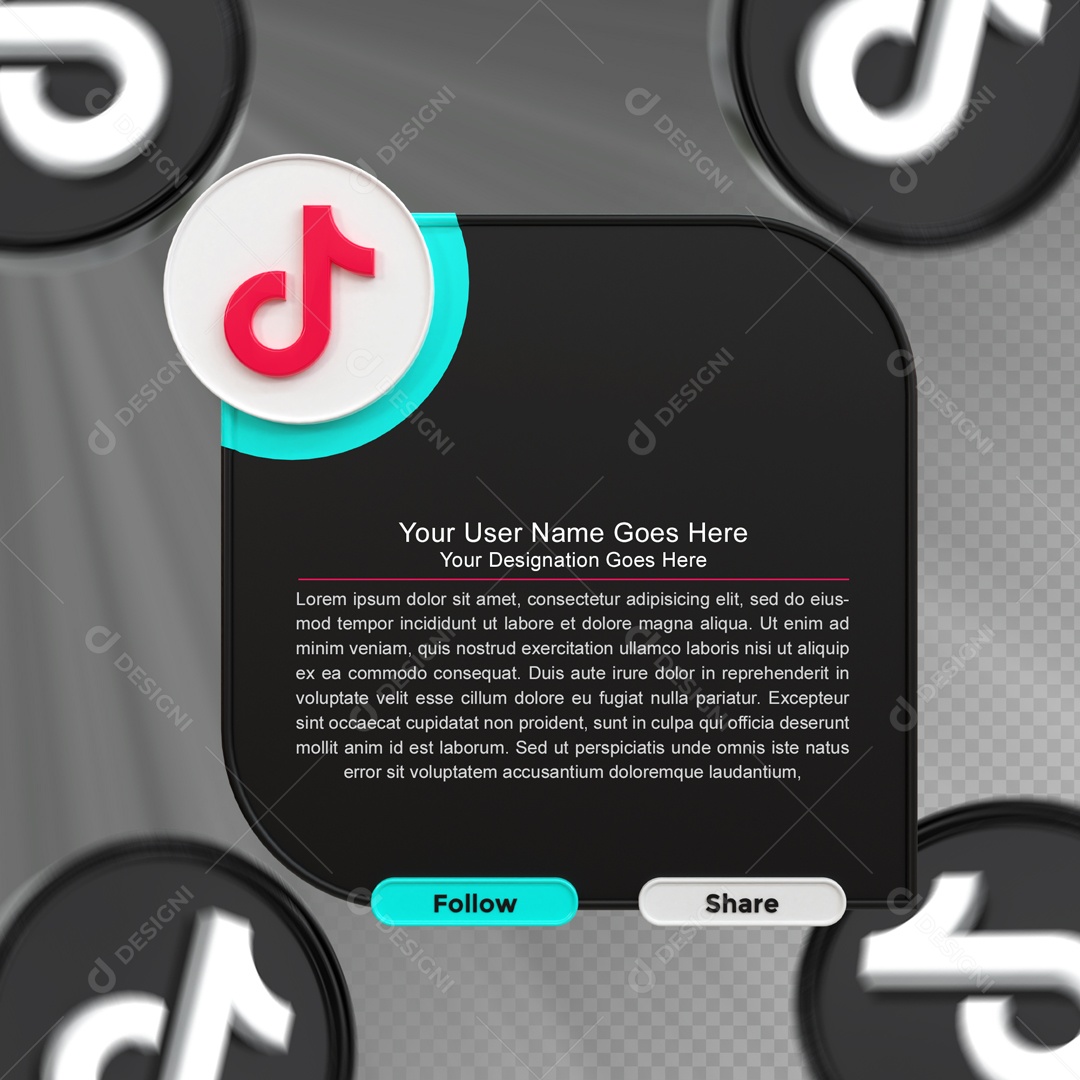 Moldura Com Texto TikTok Seguir E Compartilhar Elemento 3D PSD