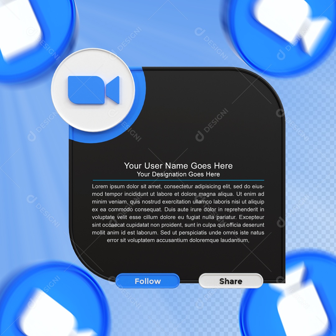 Moldura Com Texto Zoom Seguir E Compartilhar Elemento 3D PSD
