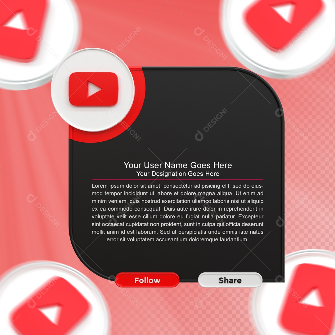 Moldura Com Texto YouTube Seguir E Compartilhar Elemento 3D PSD