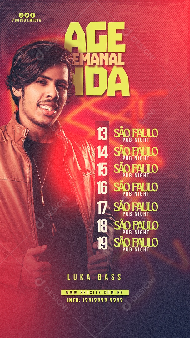 Story Agenda Semanal Luka Bass Flyer Social Media PSD Editável