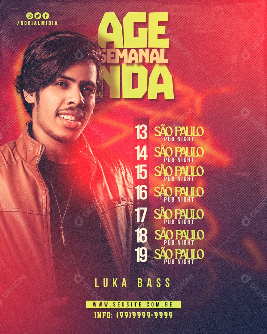 Agenda Semanal Luka Bass Flyer Social Media PSD Editável