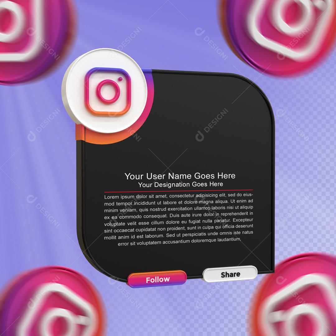 Moldura Com Texto Seguir E Compartilhar Instagram Elemento 3D PSD