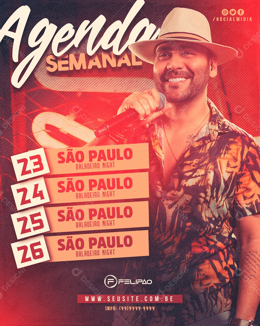 Agenda Semanal Felipão Flyer Social Media PSD Editável