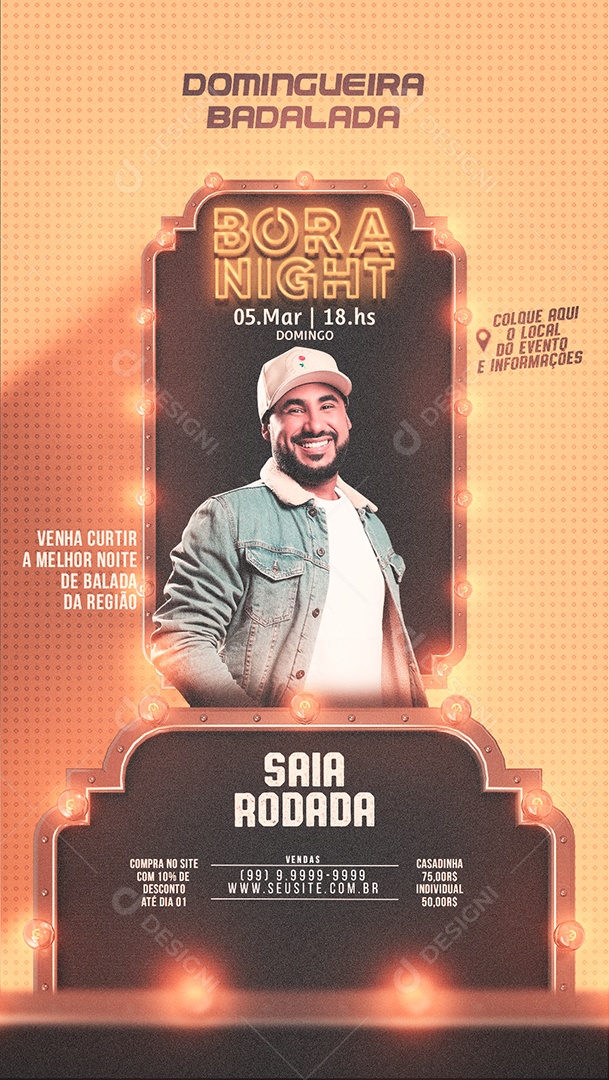 Story Domingueira Badalada Bora Night Raí Saia Rodada Flyer Social Media PSD Editável