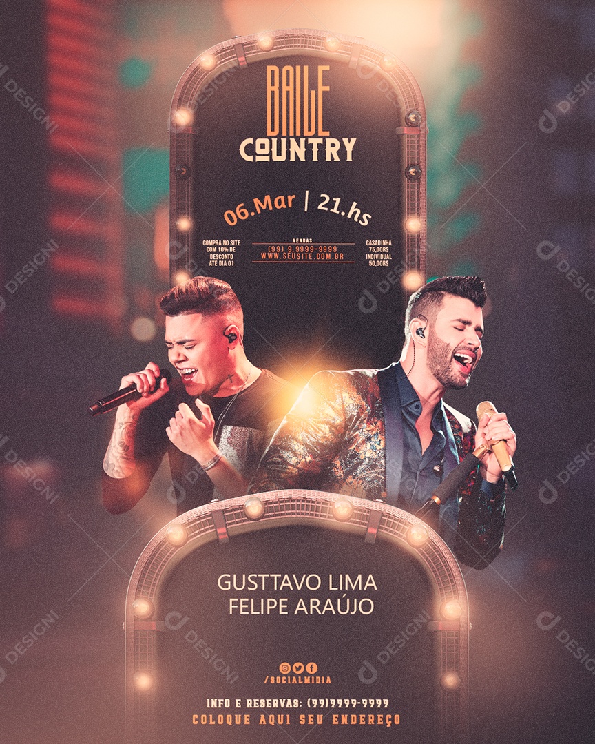 Baile Country Gusttavo Lima Felipe Araújo Flyer Social Media PSD Editável