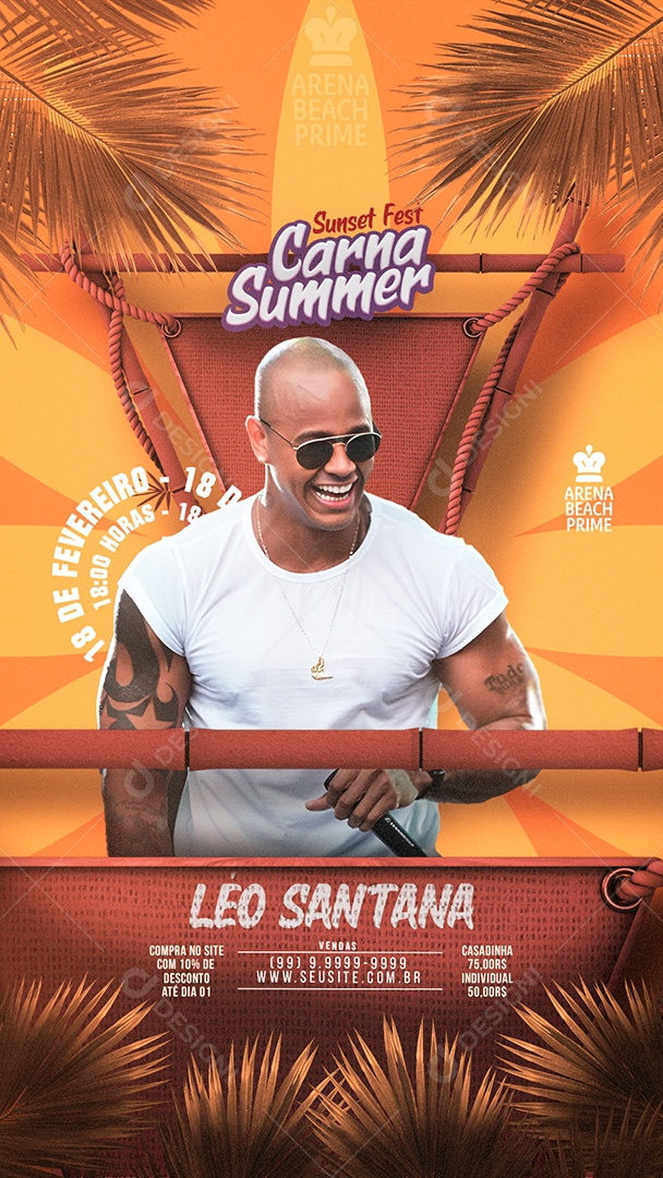 Story Sunset Fest Carna Summer Léo Santana Flyer Social Media PSD Editável