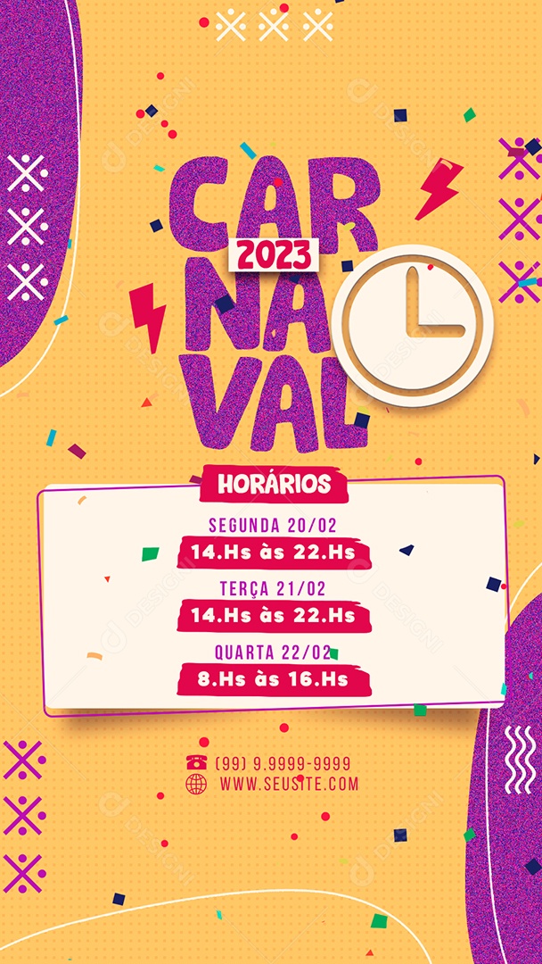 Story Horários Carnaval 2023 Social Media PSD Editável