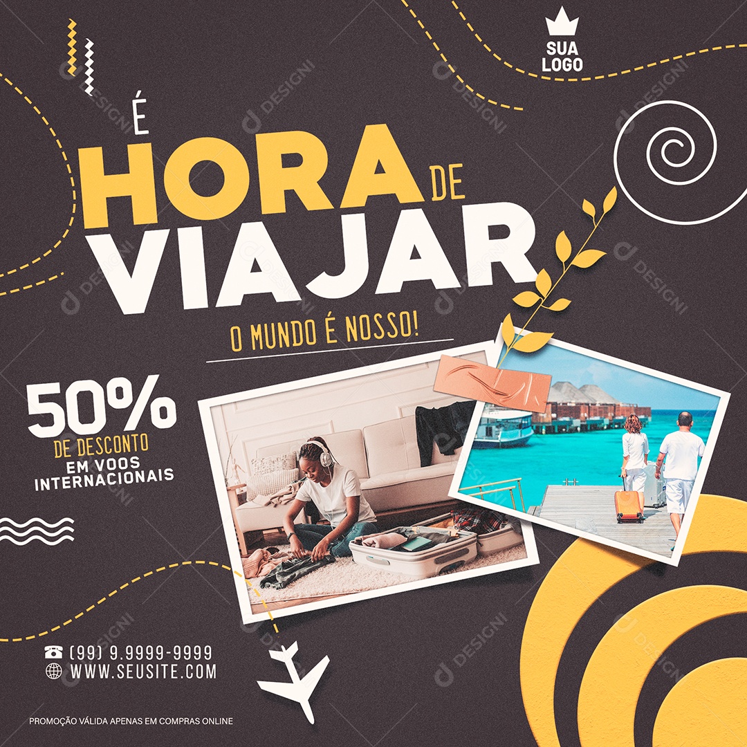 É Hora De Viajar O Mundo É Nosso Agência de Viagens Social Media PSD Editável