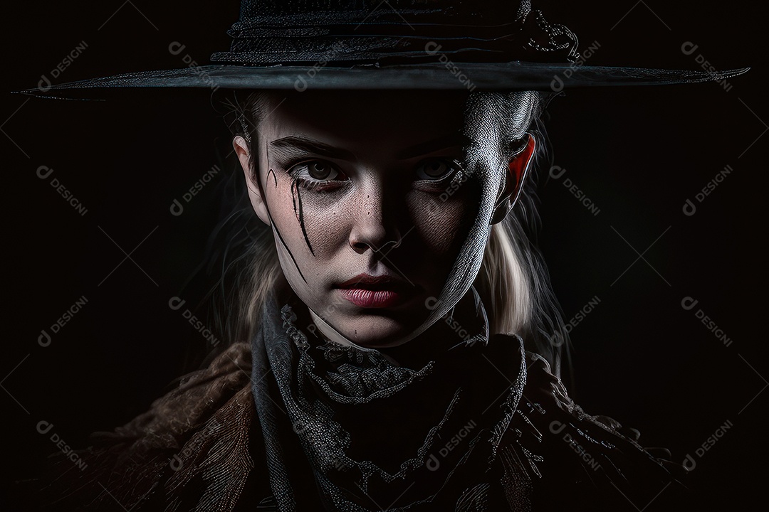 Imagem de mulher jovem realista assustadora.