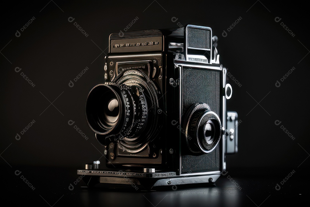 Câmera profissional fotográfica sobre fundo isolado.