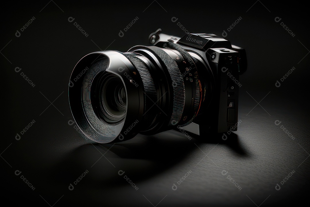 Câmera profissional fotográfica sobre fundo isolado.