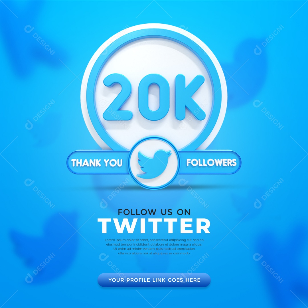 Agradecimento De 20K Seguidores Twitter Elemento 3D PSD