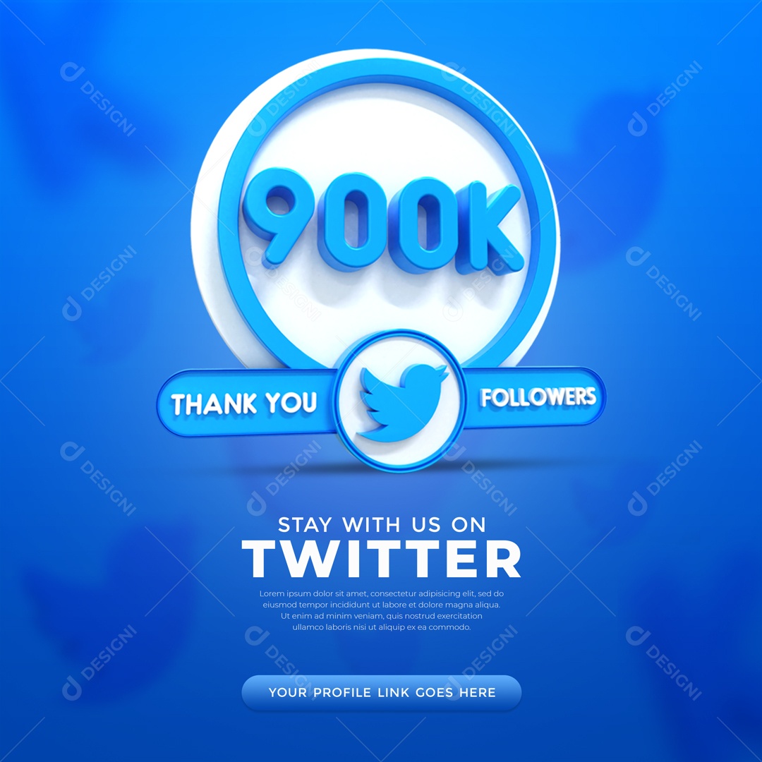 Agradecimento De 900K Seguidores Twitter Elemento 3D PSD