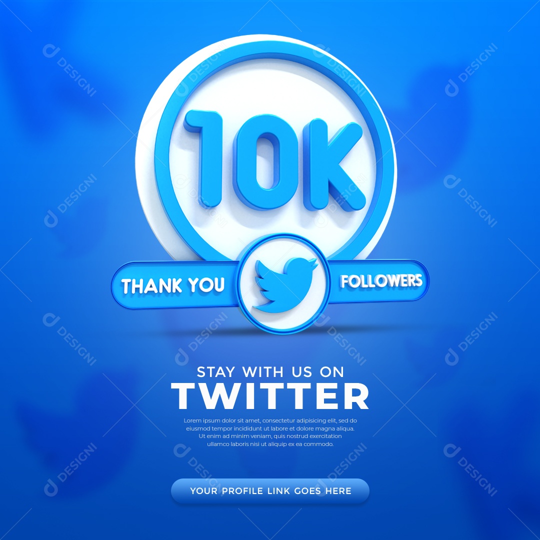 Agradecimento De 10K Seguidores Twitter Elemento 3D PSD