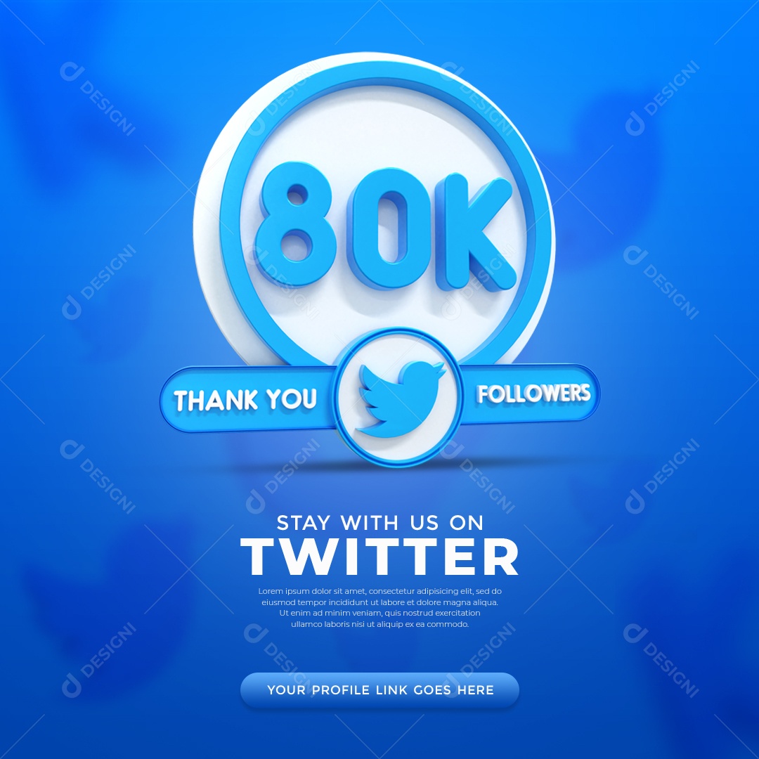 Agradecimento De 80K Seguidores Twitter Elemento 3D PSD