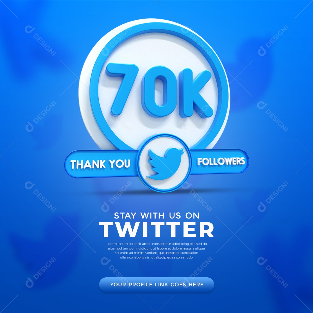 Agradecimento De 70K Seguidores Twitter Elemento 3D PSD