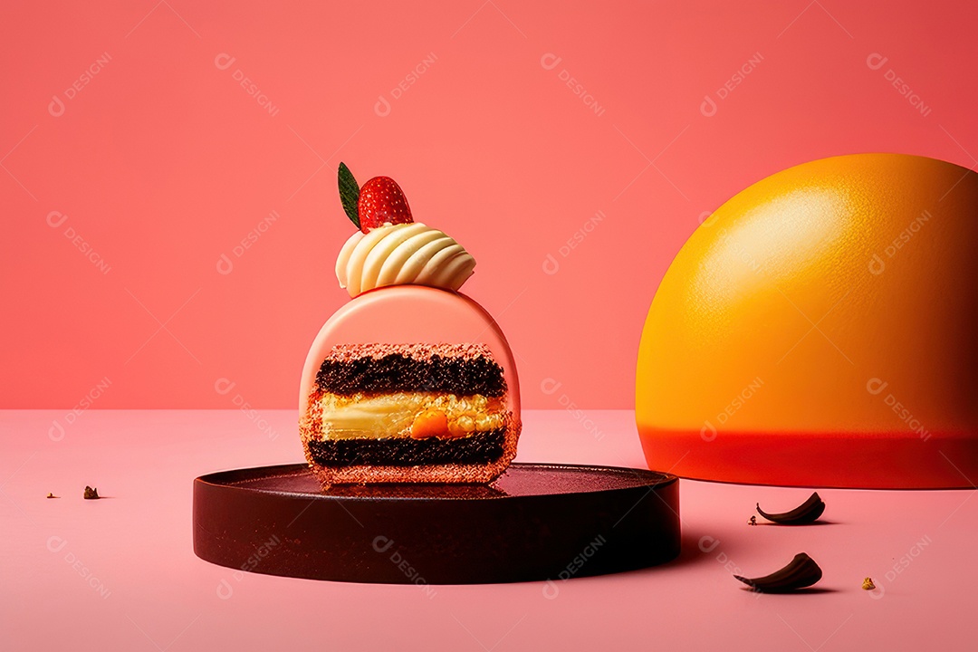 Fatia de bolo delicioso sobre fundo isolado.