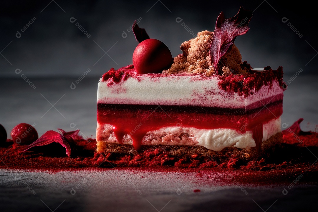 Fatia de bolo delicioso sobre fundo isolado.