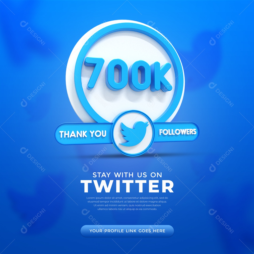 Agradecimento De 700K Seguidores Twitter Elemento 3D PSD