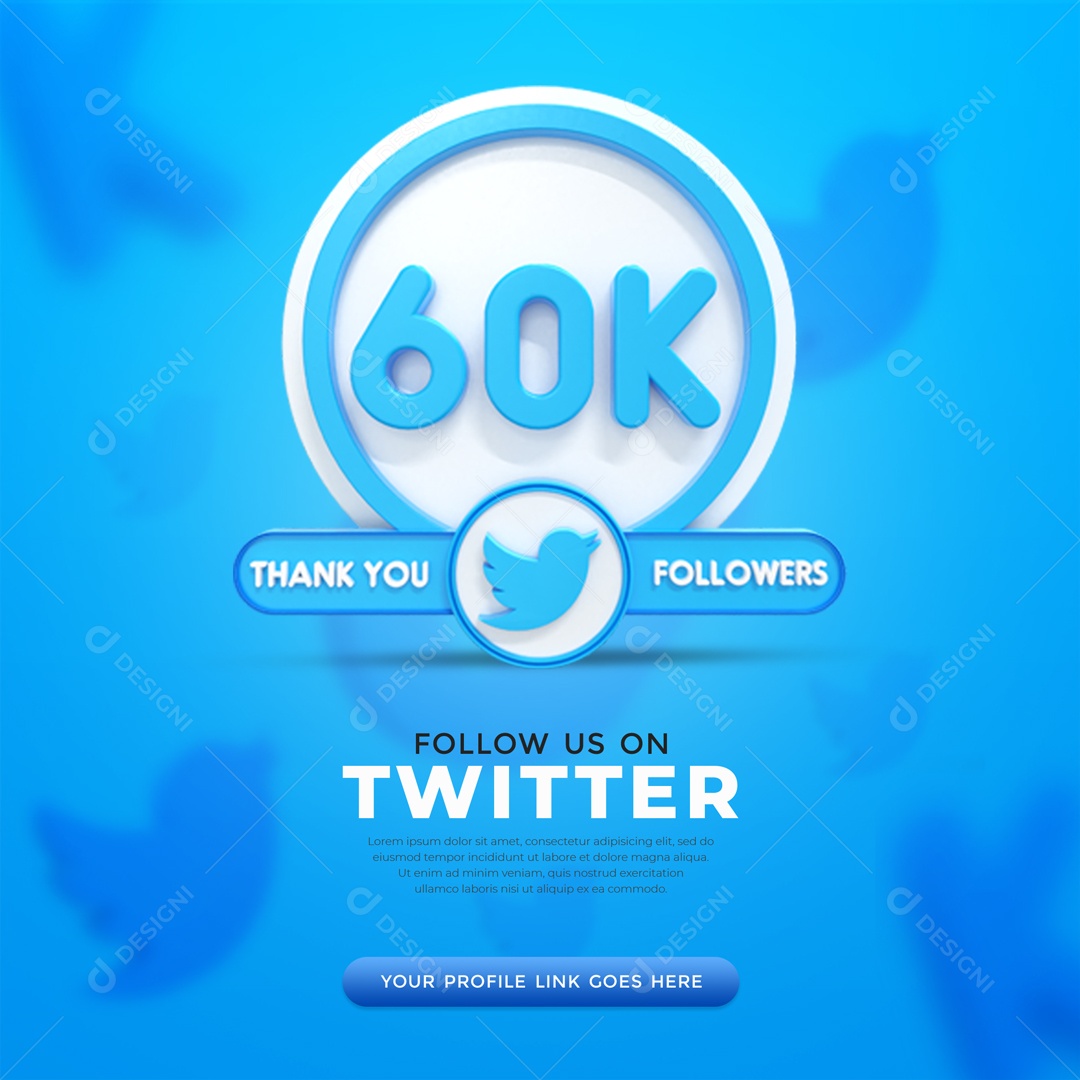 Agradecimento De 60K Seguidores Twitter Elemento 3D PSD