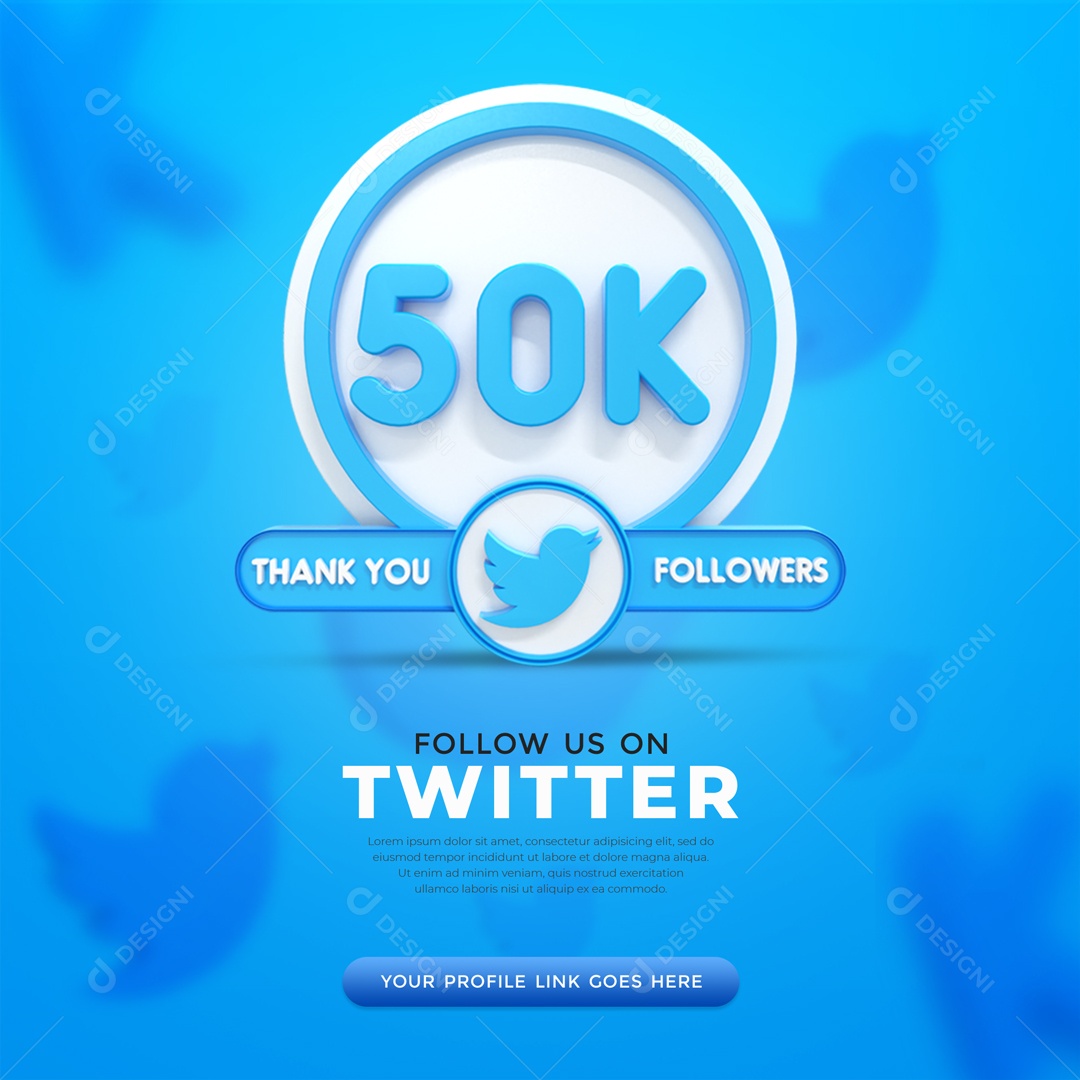 Agradecimento De 50K Seguidores Twitter Elemento 3D PSD