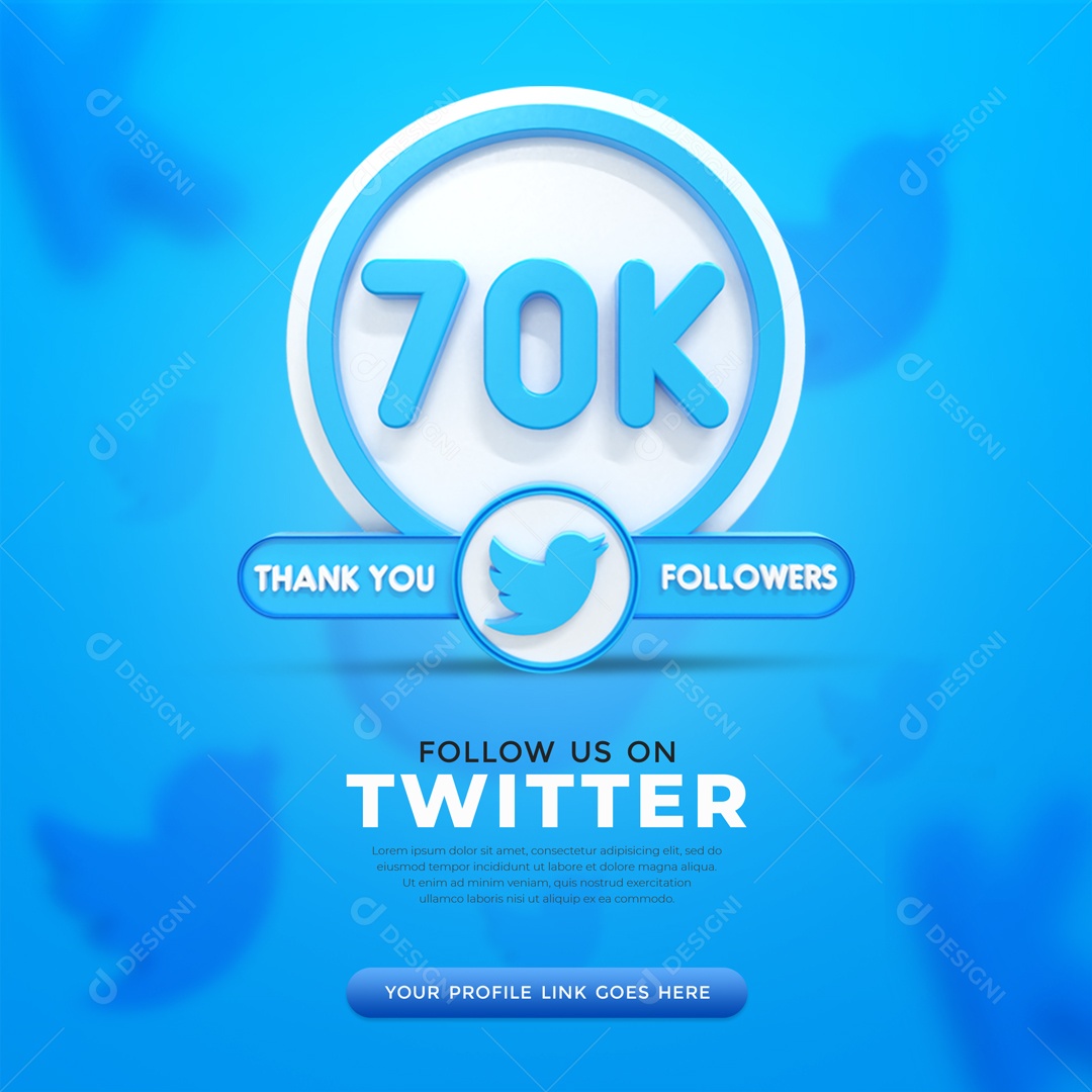 Agradecimento De 70K Seguidores Twitter Elemento 3D PSD