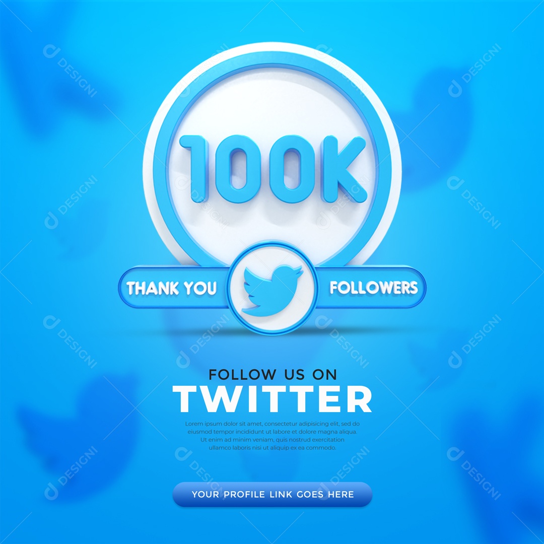 Agradecimento De 100K Seguidores Twitter Elemento 3D PSD