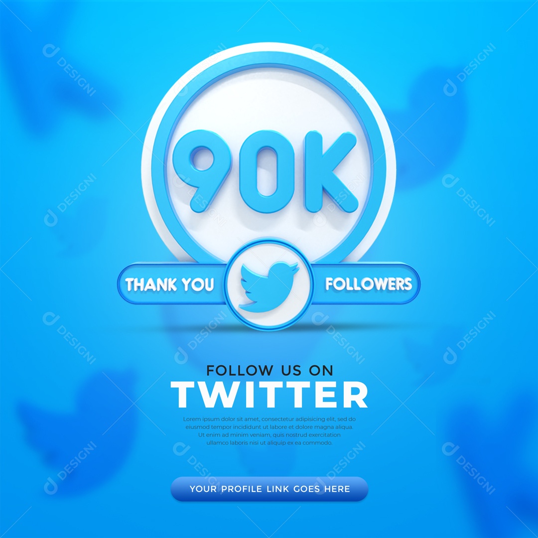 Agradecimento De 90K Seguidores Twitter Elemento 3D PSD