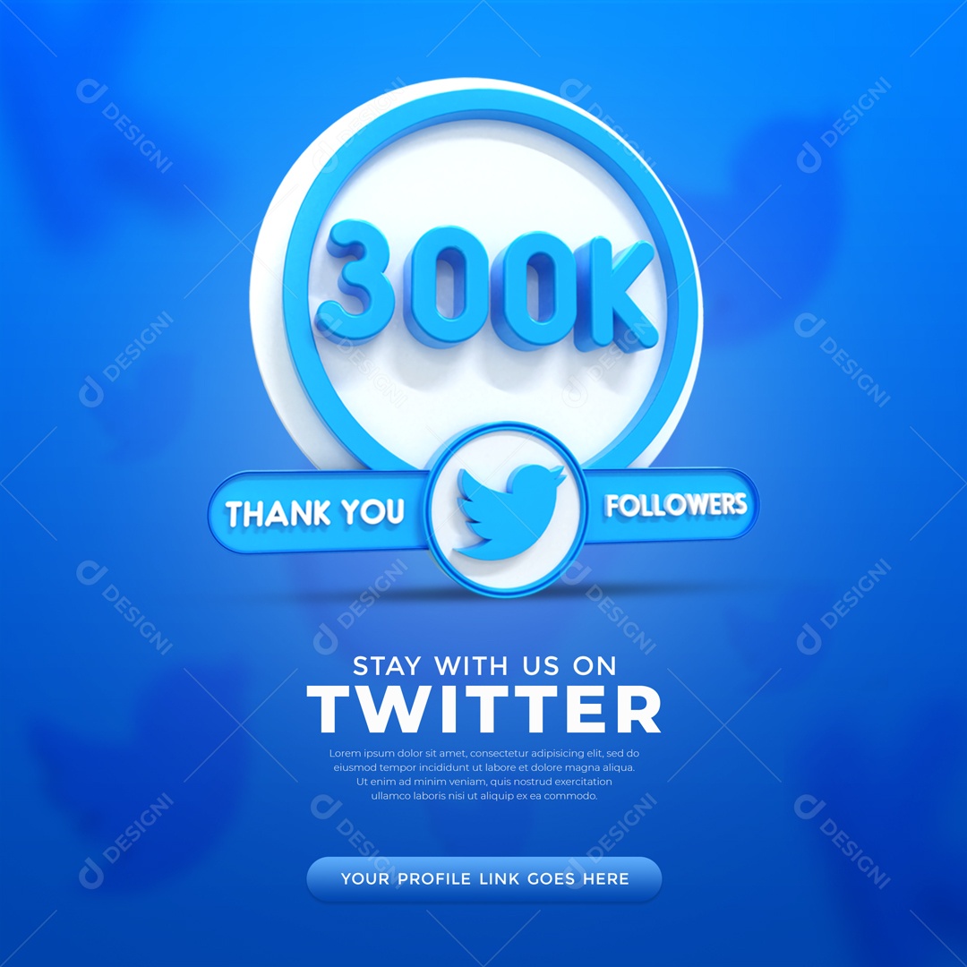 Agradecimento De 300K Seguidores Twitter Elemento 3D PSD