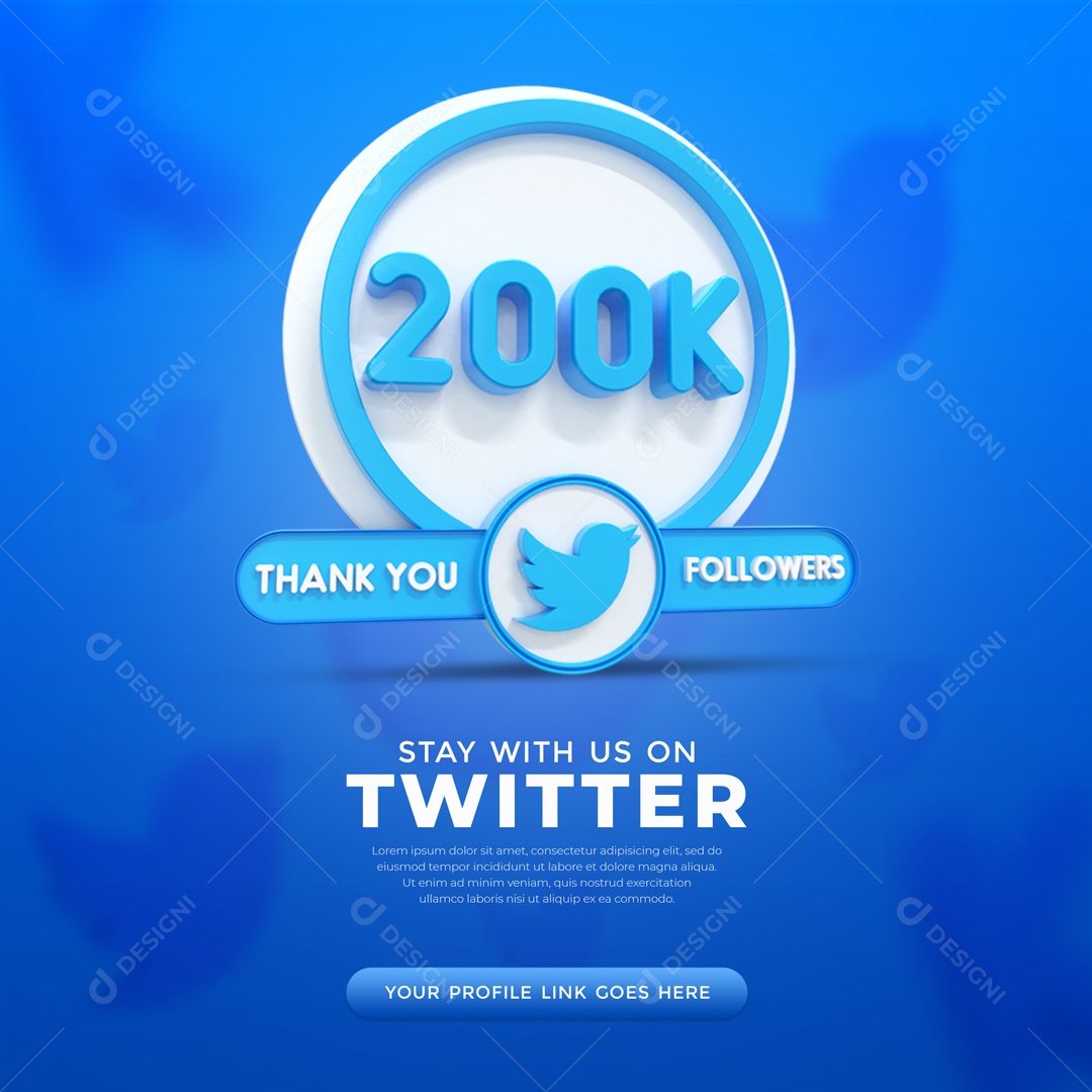 Agradecimento De 200K Seguidores Twitter Elemento 3D PSD
