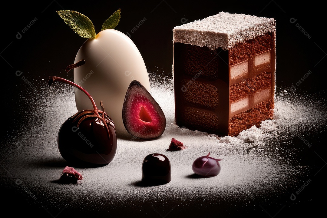 Fatia de bolo delicioso sobre fundo isolado.