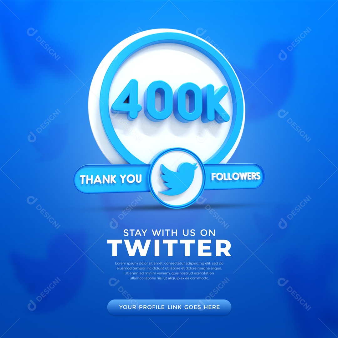 Agradecimento De 400K Seguidores Twitter Elemento 3D PSD