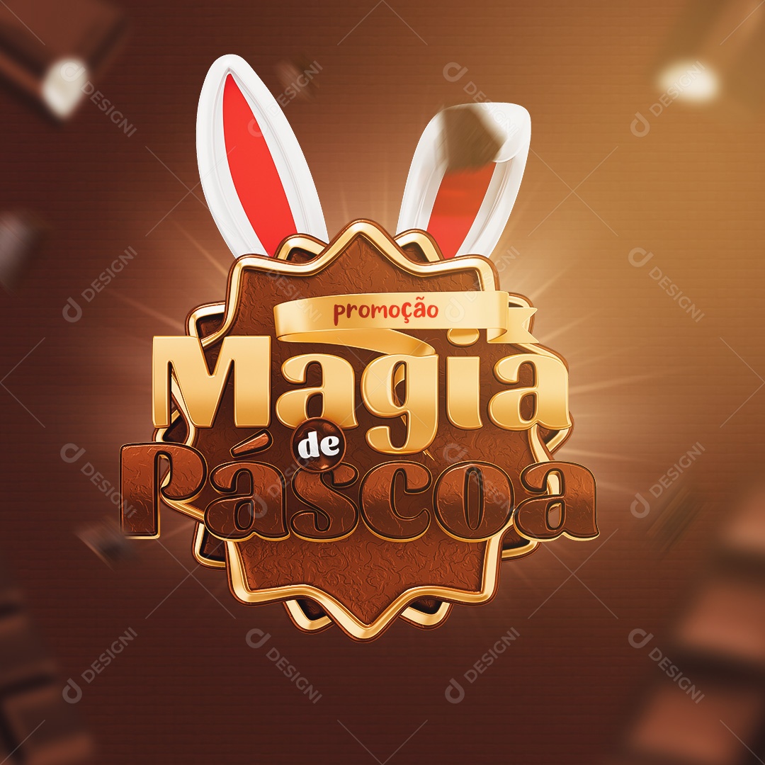 Selo 3D Para Composição Promoção Magia de Páscoa PSD