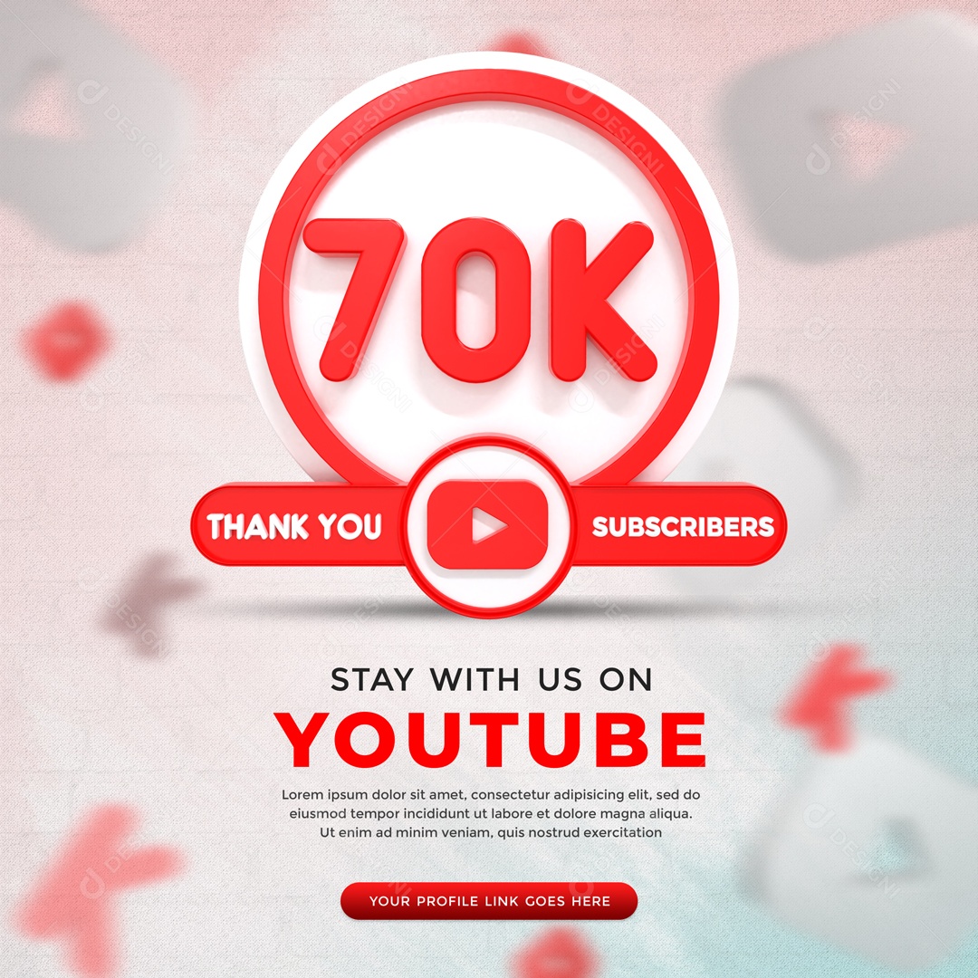 Youtube 70K De Inscritos Elemento 3D Para Composição PSD