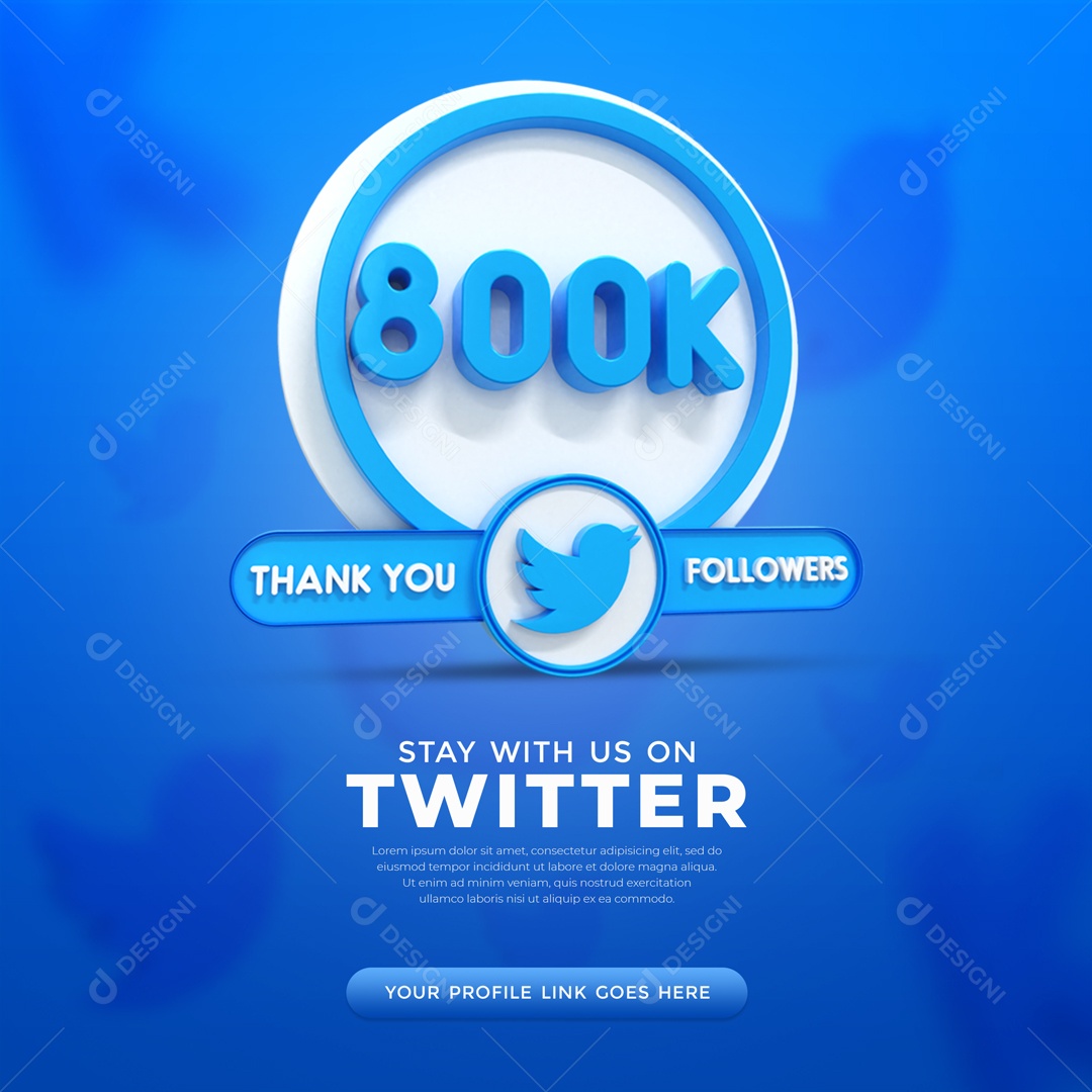 Agradecimento De 800K Seguidores Twitter Elemento 3D PSD