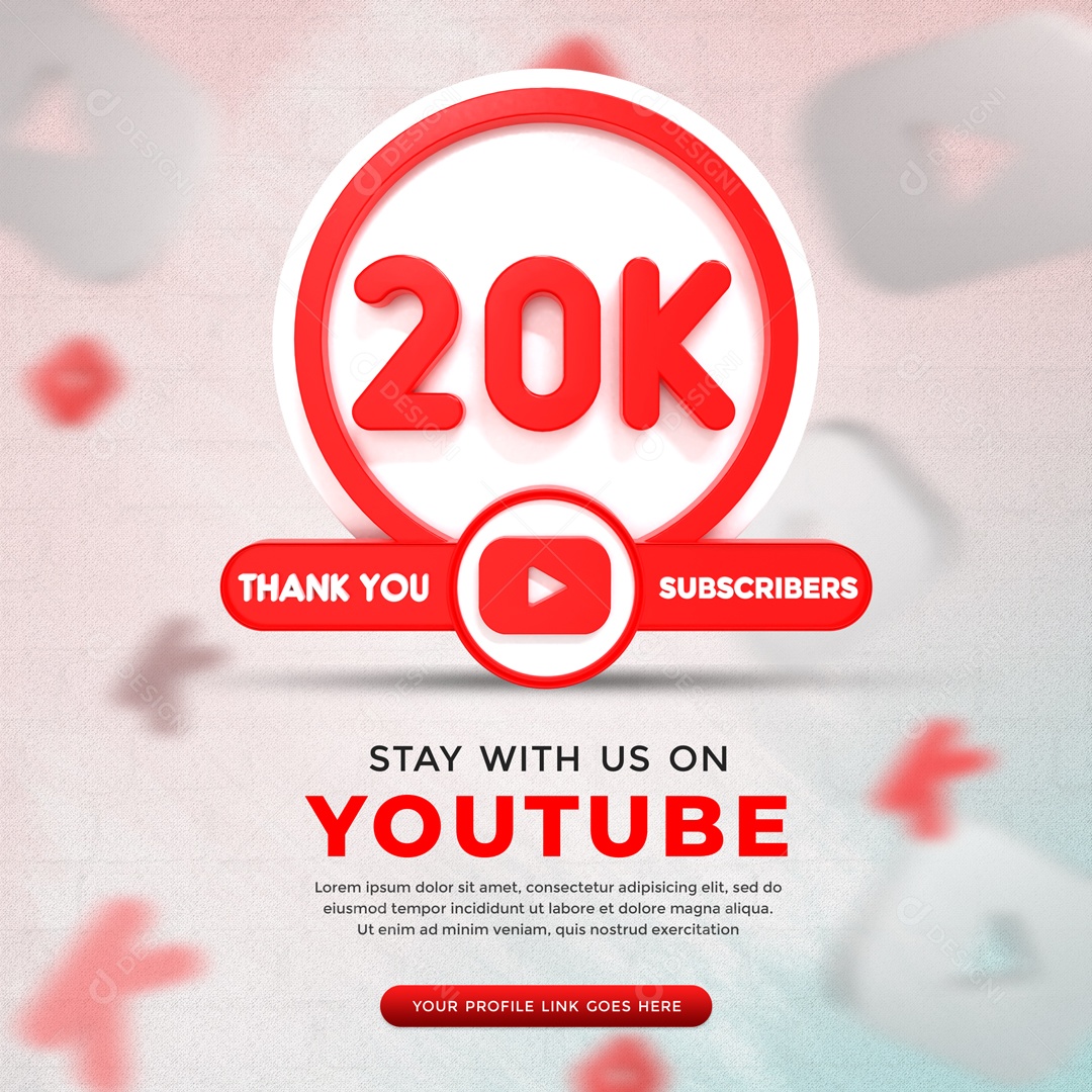 Youtube 20K De Inscritos Elemento 3D Para Composição PSD