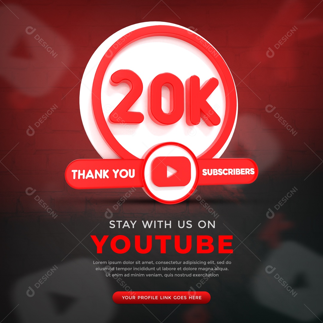 Youtube 20K De Inscritos Elemento 3D Para Composição PSD