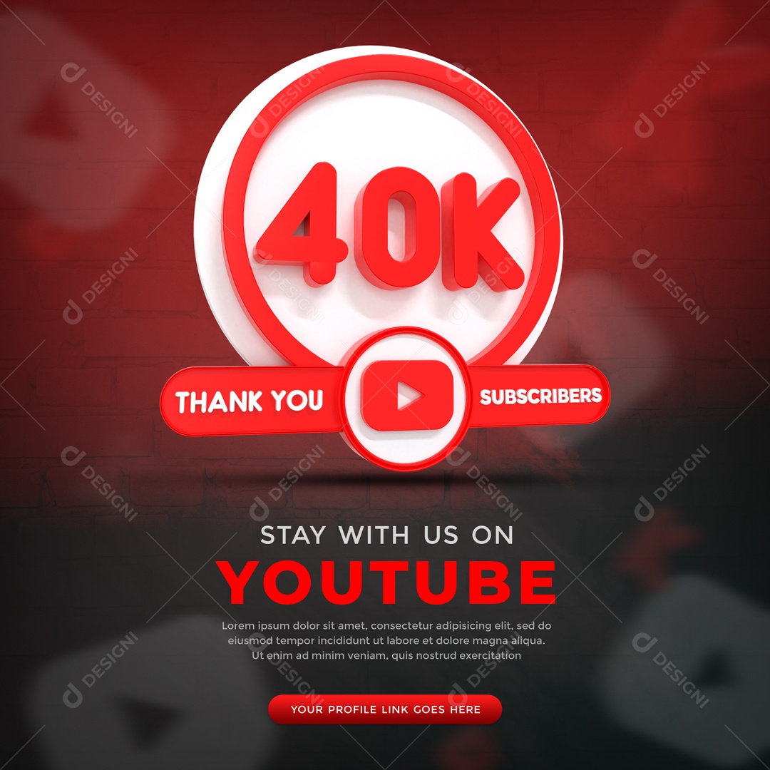 Youtube 40K De Inscritos Elemento 3D Para Composição PSD
