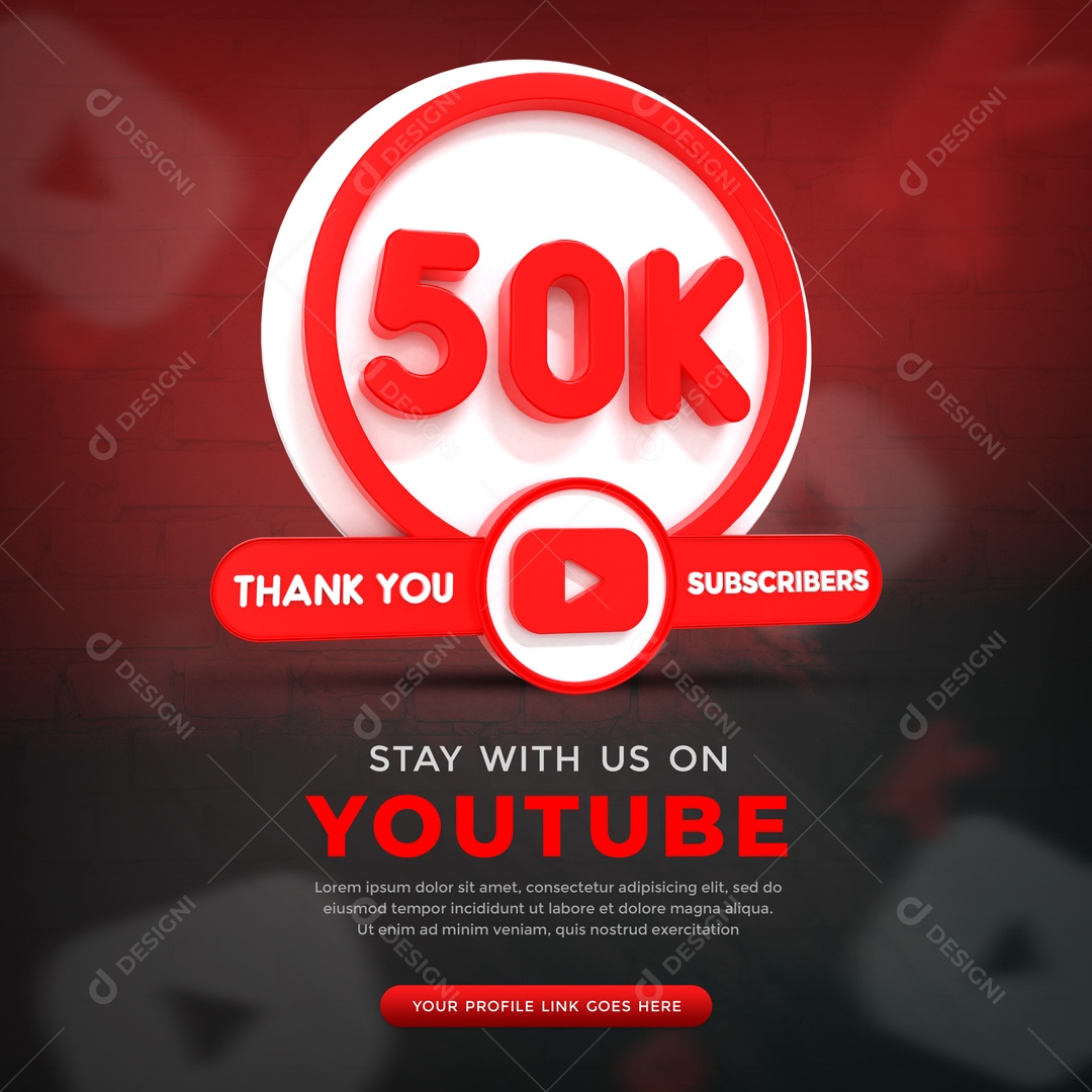 Youtube 50K De Inscritos Elemento 3D Para Composição PSD