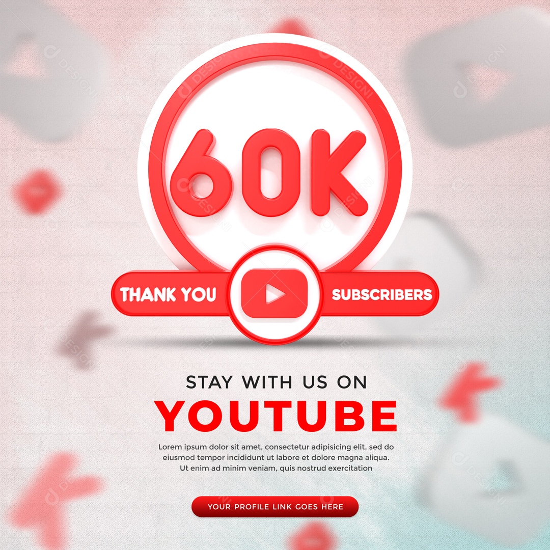 Youtube 60K De Inscritos Elemento 3D Para Composição PSD